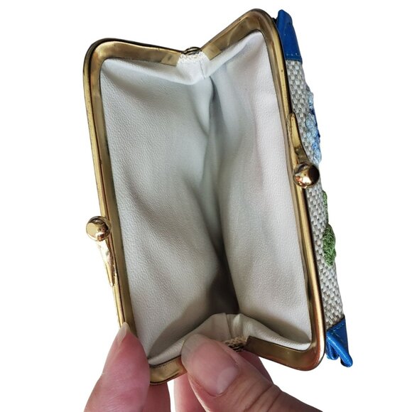 Vintage Princess Gardner Blue Gold Floral Needlepoint French Leather Wallet - Picture 9 of 10